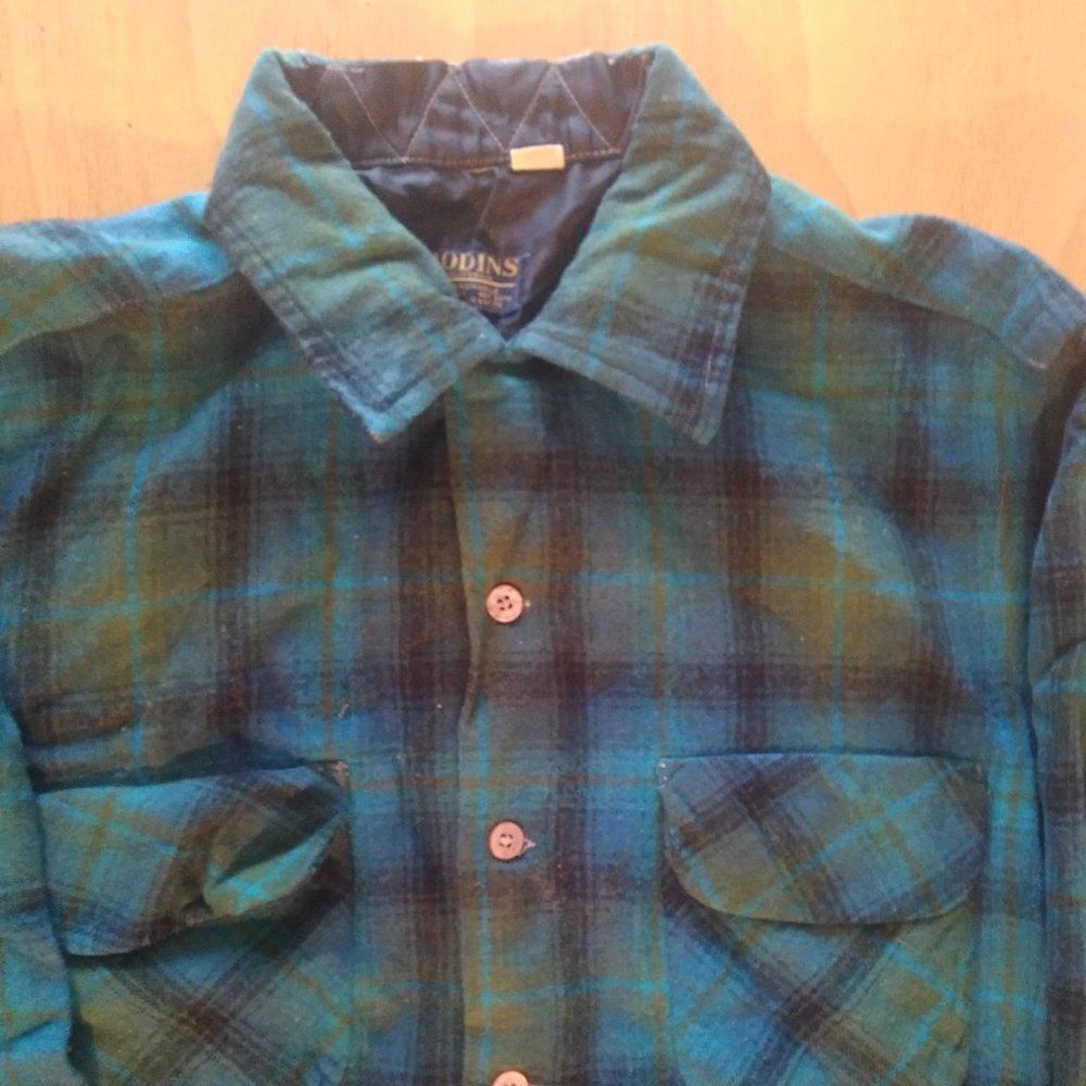 Vintage 70s Grodins California Plaid Wool Button Down Shirt